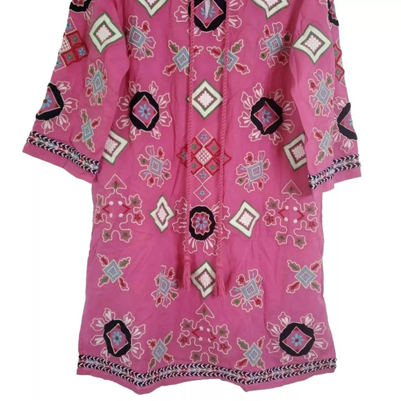 Frances Valentine Capri Embroidered Tunic Dress Pink Small Boho Cruisewear Beach - Picture 5 of 14